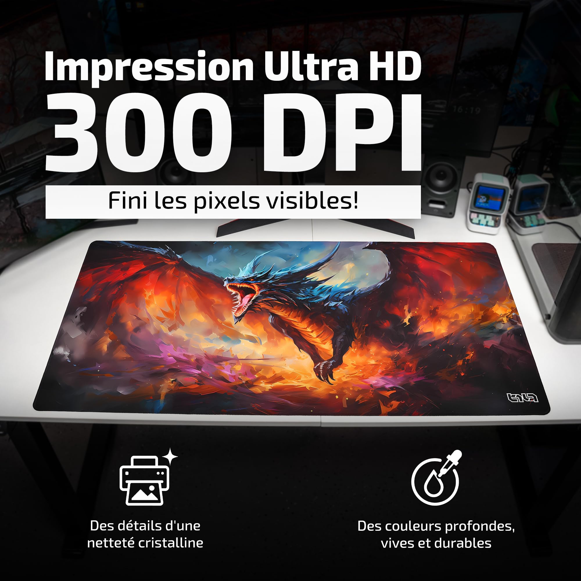 Tilt Grand Tapis de Souris Gamer XXL 100x50 cm | Tapis de Bureau Gaming Anti-Dérapant | Mouse Pad Imperméable pour PC et Accessoires Gaming | Tapis de Clavier (Dragon's Wrath)