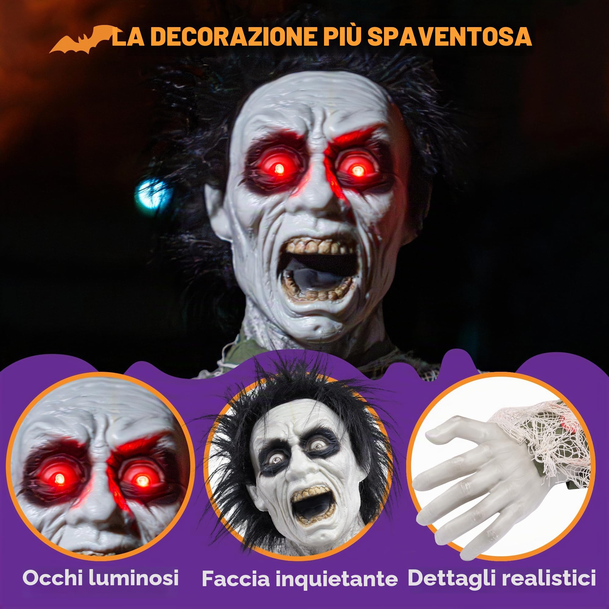 JOYIN Decorazione di Halloween Zombie Groundbreaker Animato Puntelli di Halloween Zombie Groundbreaker Mobile con Suono Spaventoso e Occhi LED Luminosi, Induzione del Suono