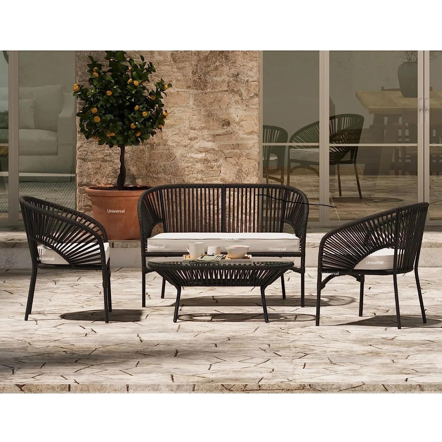 UF Outdoor 4 Seater Sofa Set with Center Table Braid & Rope Sofa for Garden, Balcony, Terrace & Living Room Comes with Weather and Water Resistance - (Black)-image-48