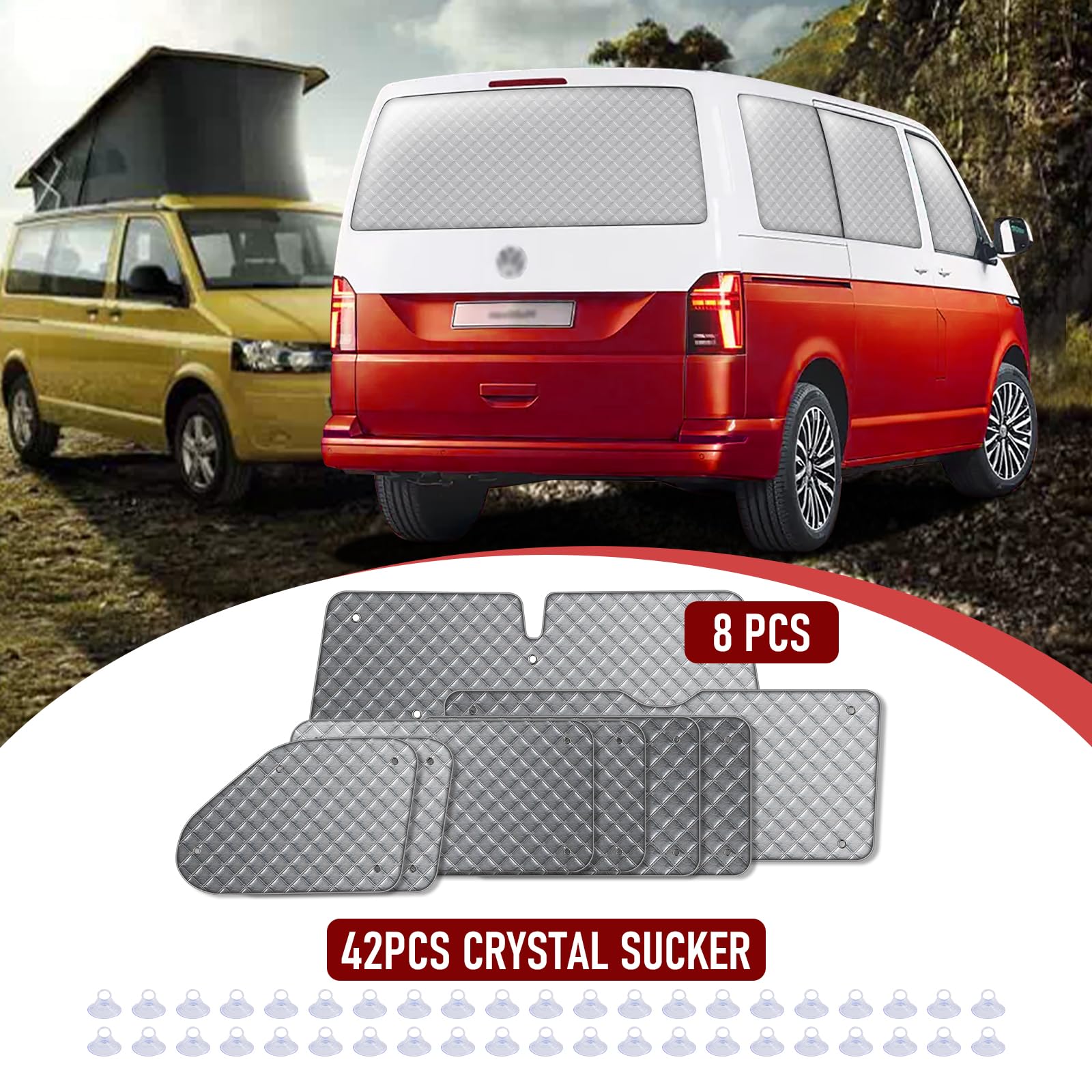 MaxAwe Juego de 8 persianas térmicas internas, compatible con VW T5/T6 SWB, kit de cubierta de aislamiento de invierno para autocaravanas y autocaravanas
