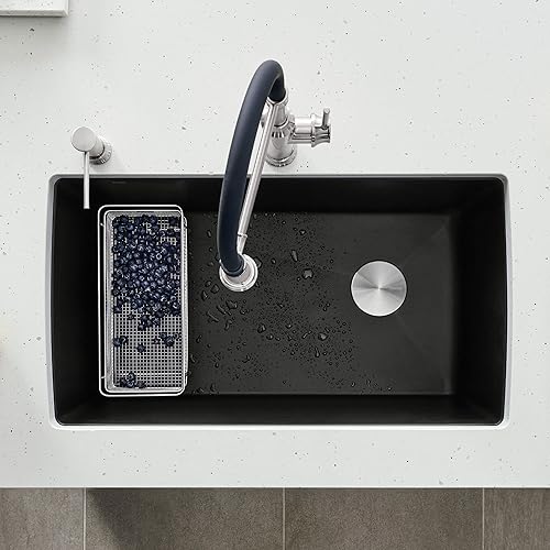 Vista 24 de Blanco Antracita Precis Silgranit Super Single 441768 - Fregadero de cocina para instalación inferior, una sola tina, 33.5 x 18.5 pulgadas