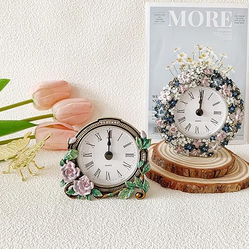 Miniatura 5 de Silent Mini reloj de mesa analógico vintage con cuerpo de metal pintado a mano y núcleo sin tictac funciona con pilas para estante, dormitorio,