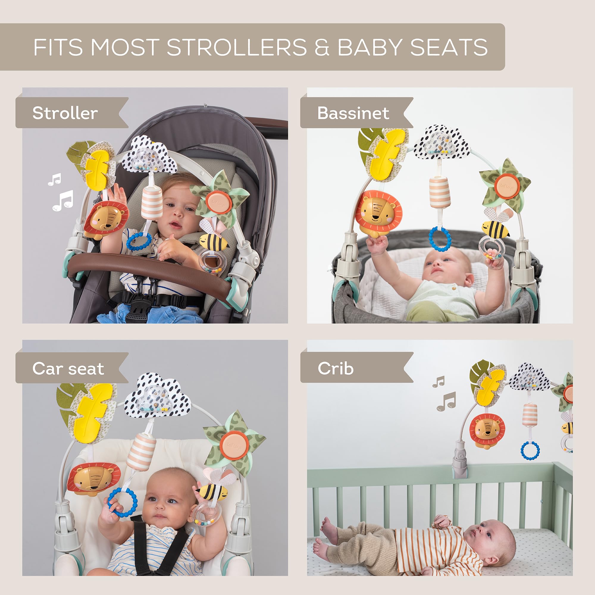Taf Toys Savannah Adventures Arch. Activity Pram Arch with 3 Hanging Toys. Fits Strollers Cots & Car Seats. Suitable for Babies, Infants & Toddlers