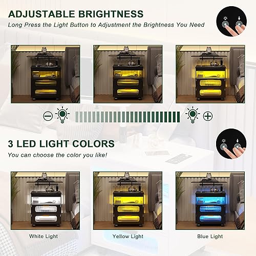 Miniatura 4 de HNEBC Mesita de noche con estación de carga inalámbrica, la mesita de noche LED tiene una estación de trabajo giratoria ajustable, mesita de noche