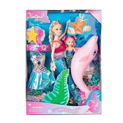 Princess Doll with Little Mermaid & Pink Dolphin Playset, Blonde Hair Dolls Toys with Accessories, Gift for 3 to 7 Year Old Girls