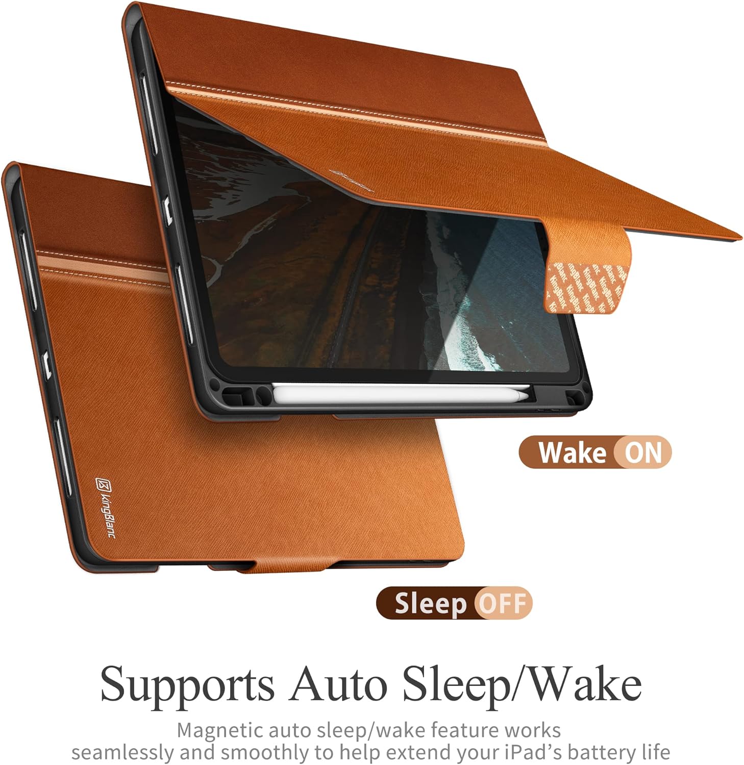 KingBlanc Case for iPad Pro 11 inch 4th/3rd/2nd/1st Generation (2022/2021/2020/2018) with Pencil Holder, PU Leather Protective Stand Folio, Auto Sleep/Wake, Multi-Angles for Viewing/Typing, Brown - Image 6