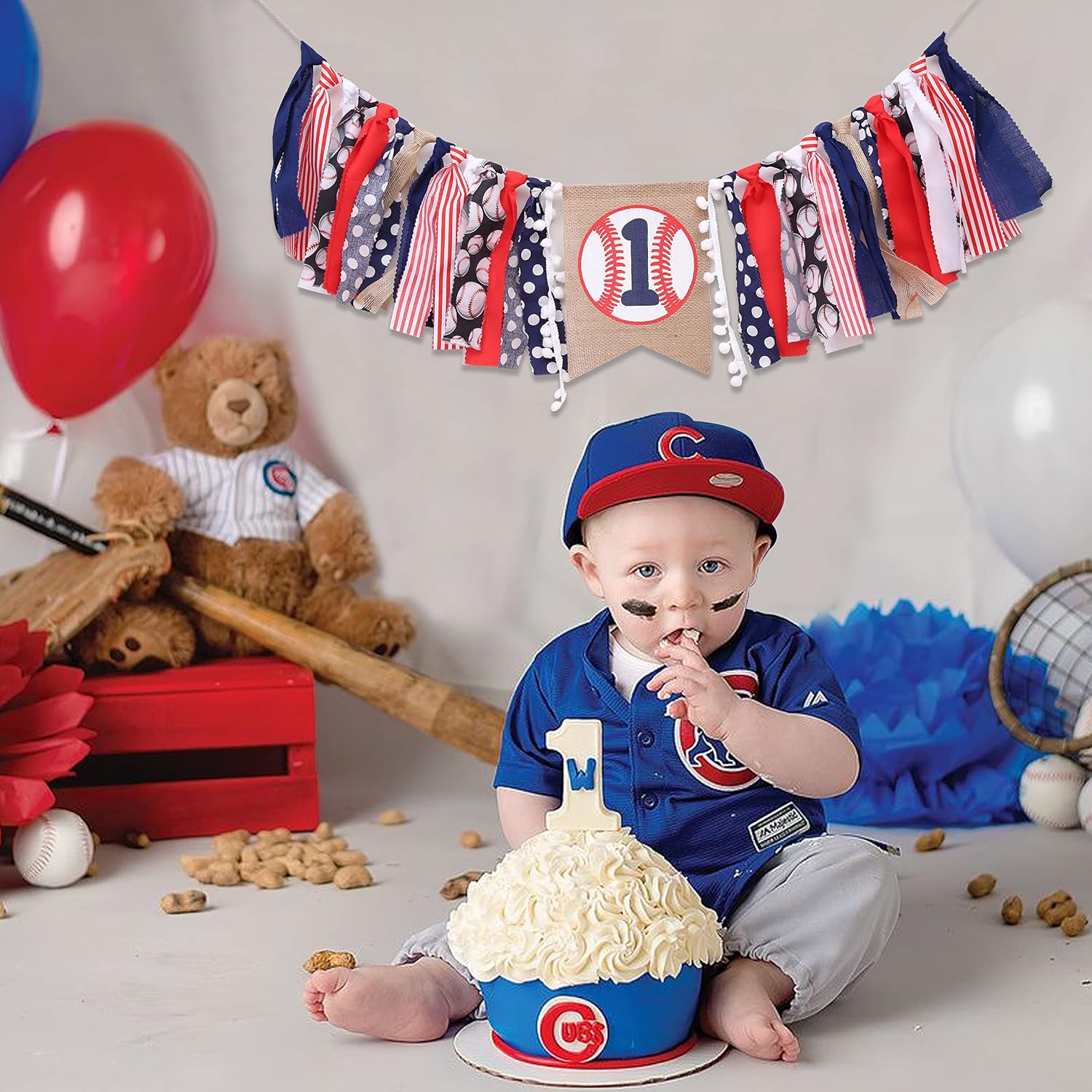 Baseball 1st Birthday Highchair Banner Boy,Boy's 1st Birthday Decorations, image 5