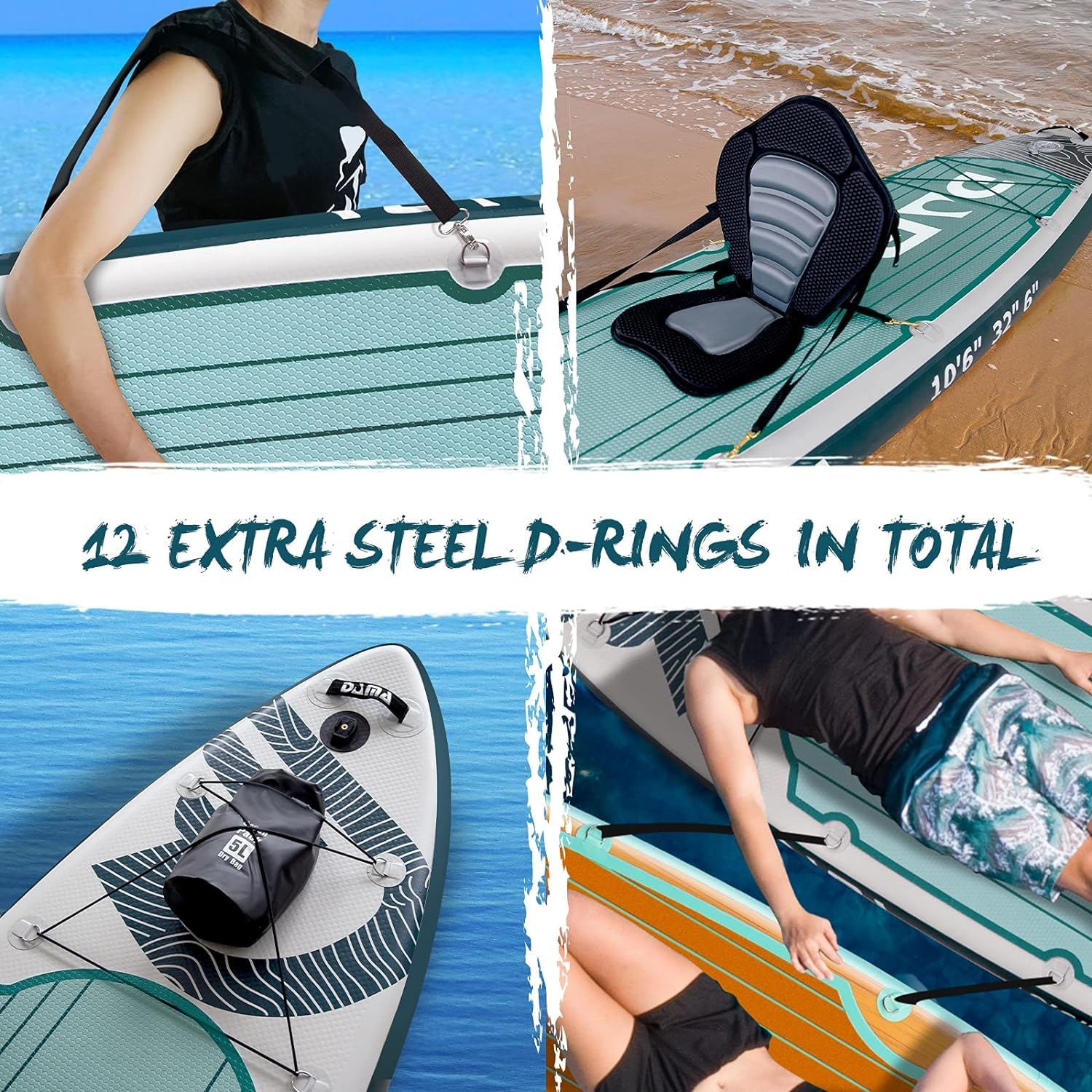 DAMA Adventure Gray Tabla de Paddle Surf Hinchable, Sup Paddle Board Inflable 320 x 81 x 15 cm, Antideslizante, hasta 145 kg, 3 Aletas, Remo, Bomba, Mochila, Correa de Seguridad y Funda Móvil
