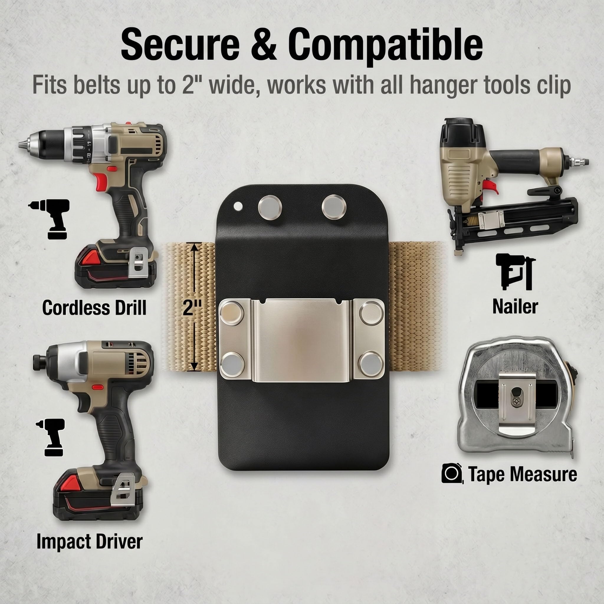 Drill Catcher Drill Holder for Tool Belt - Quick Access Low Profile for Impact, Nailer, Tape Measure, Any Tools with Hanger Clips - Durable Wear & Scratch Resistant — Amazon image 6