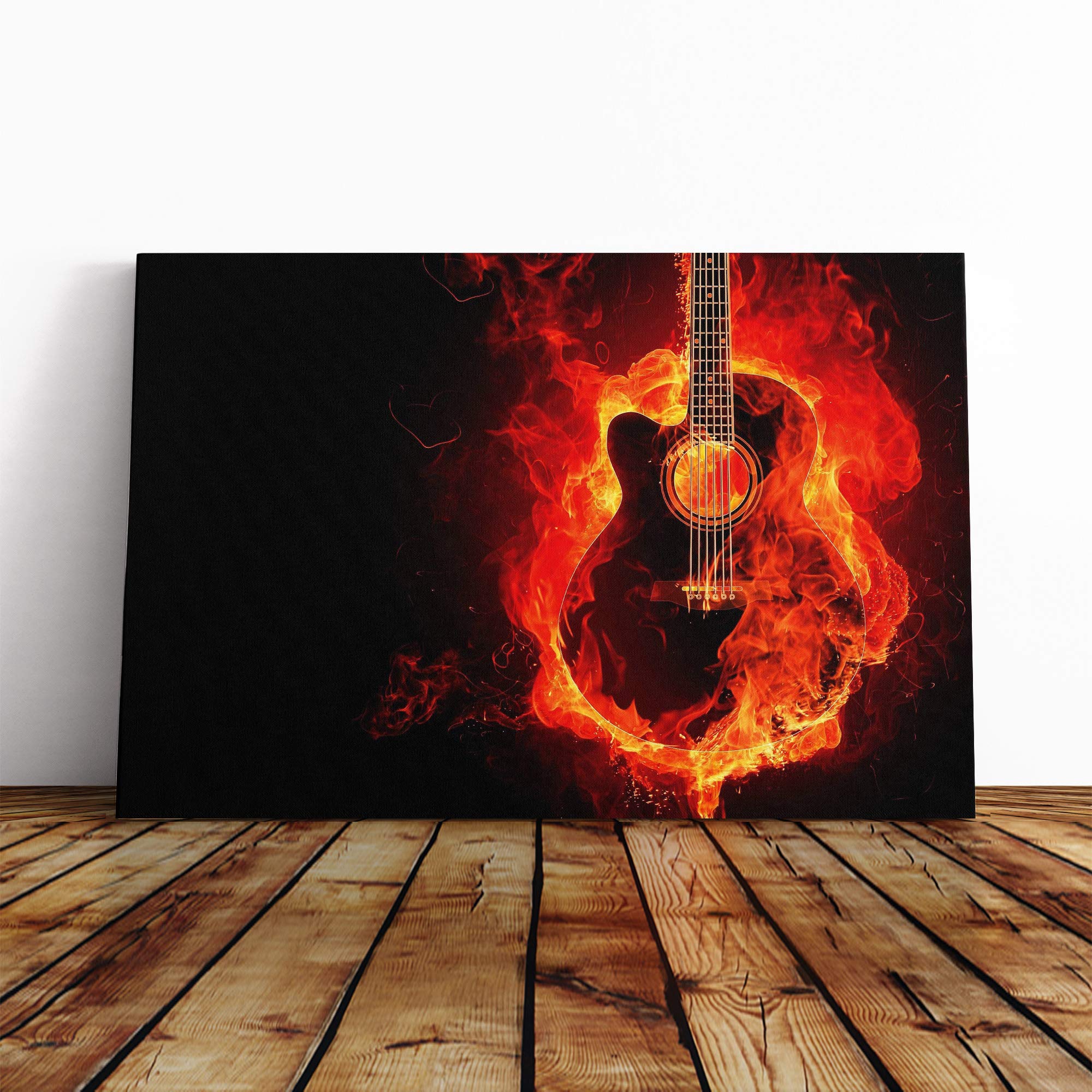 Guitar in Flames Canvas Print | Gallery Wrapped 30mm Frame Wall Art | 30x20 inches | Ready to Hang | Modern Music Picture | Living Room Bedroom Lounge Office