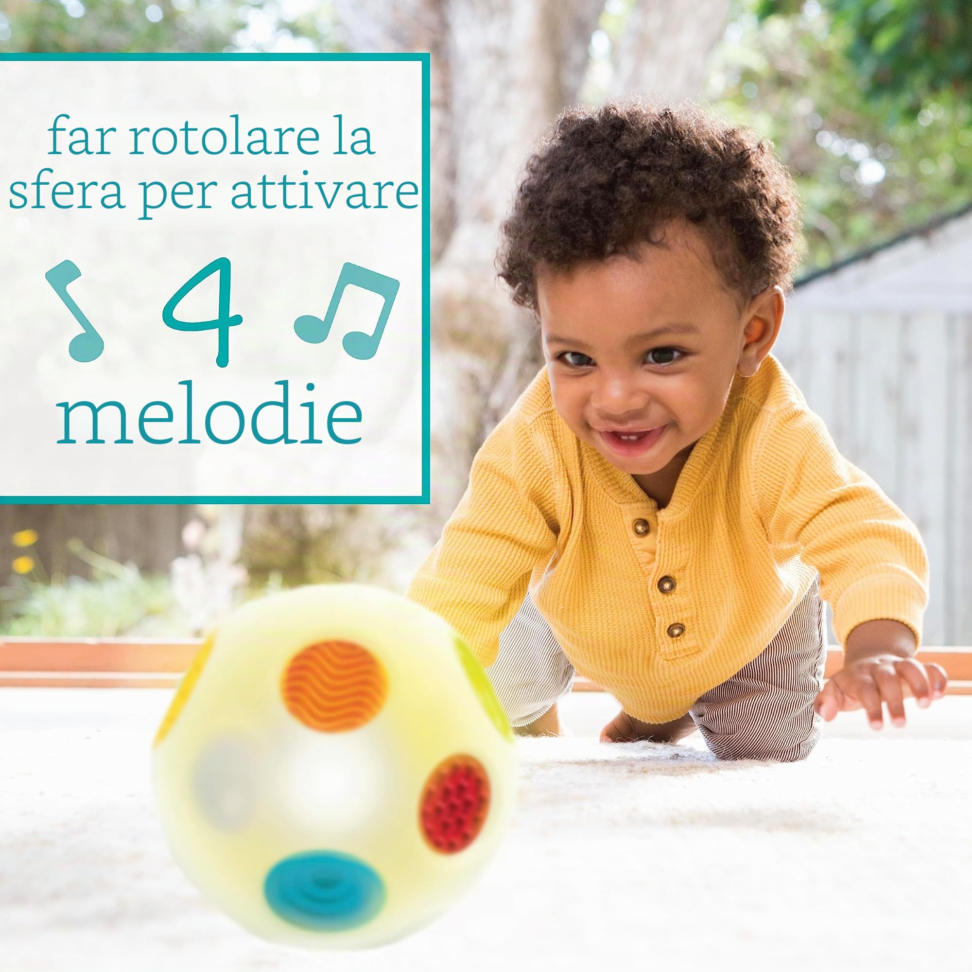 Infantino - Senso Sensoriale - Stimola lo Sviluppo Sensoriale - Palla Sonora Musicale - Giocattoli Educativi - Favorisce le Competenze Motorie - Regalo Neonato per Bambini da 9 a 36 Mesi