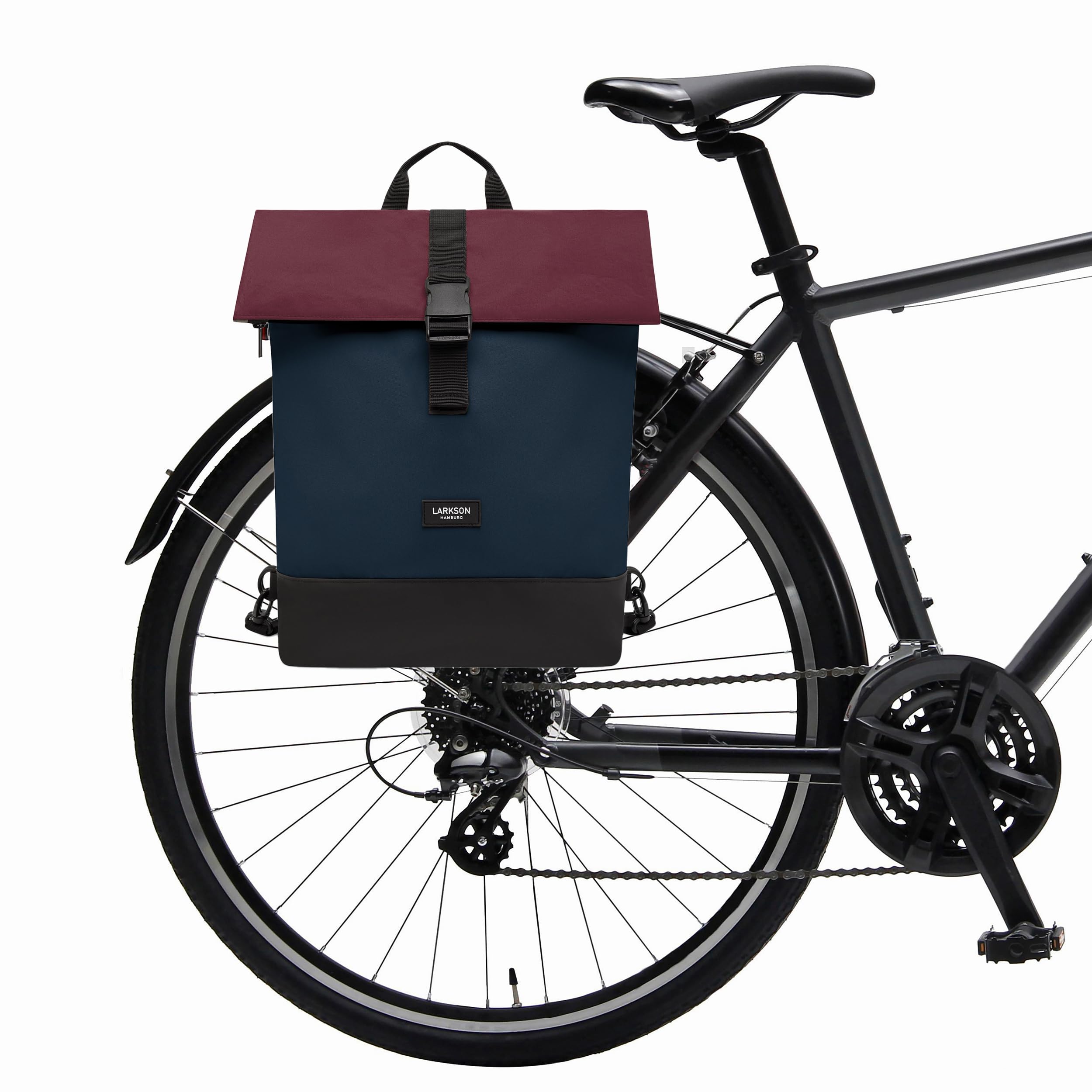 LARKSON Borse Bici Posteriore Laterali Blu Rosso - Tammo Bike - Zaino e Borsa Laterale 2 in 1 per la Bici, Realizzati con Materiale Riciclato - Idrorepellente