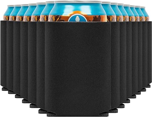 Fundas enfriadoras de latas de cerveza en blanco (paquete de 14) fundas enfriadoras de latas de cerveza con aislamiento suave - Fundas negras lisas
