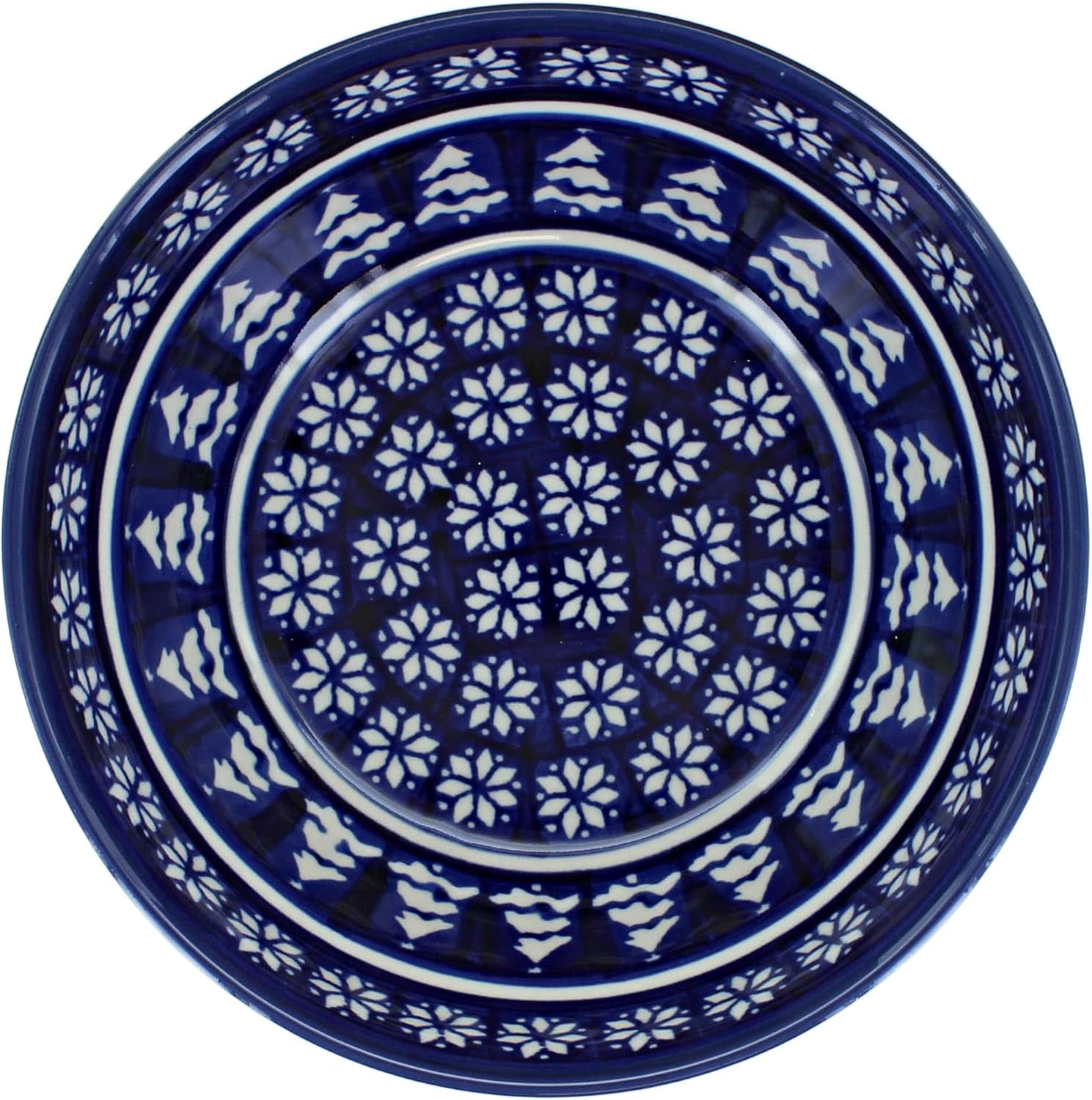 Blue Rose Polish Pottery - Blue Winter Nights Cereal/Soup Bowl - 6.7" Diameter - Ceramic Bowl, Festive Design for Breakfast, Soups & Stews