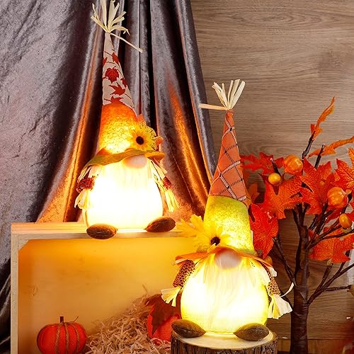 Miniatura 6 de winemana Thanksgiving Decorations Set of 2 Gnomes with LED Lights, Swedish Tomte Gnomes Dwarf Tabletop Decor for Fall Harvest Home Kitchen Decor