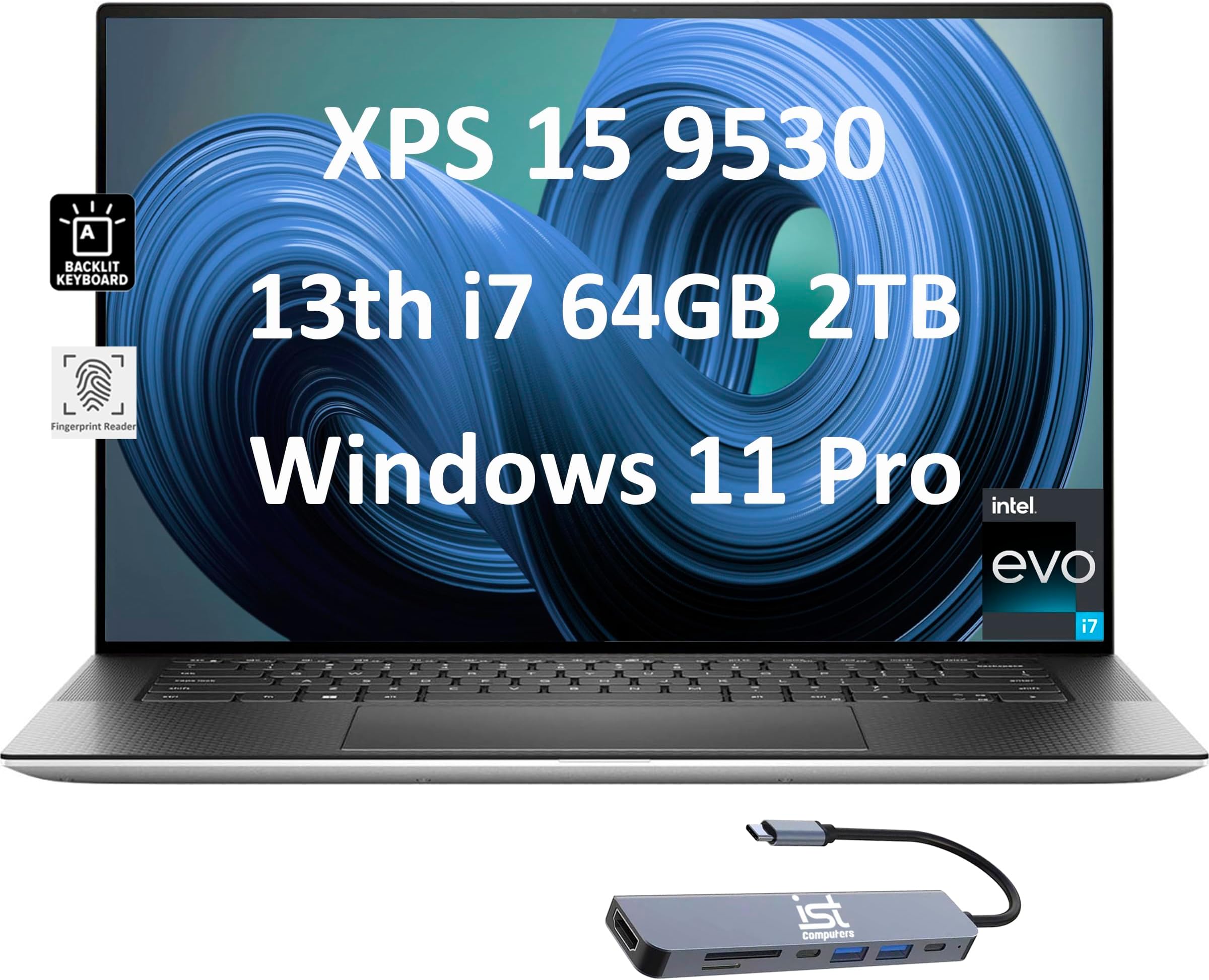 XPS 15 9530 Business Laptop (15.6" FHD+, Intel 10-Core i7-13620H (Beat i9-12900H), 64GB DDR5 RAM, 2TB SSD), Backlit, Fingerprint, Thunderbolt 4, Wi-Fi 6, IST HUB, Win 11 Pro w/AI Copilot, Silver