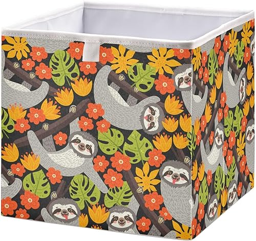 Cute Sloths - Cubo de almacenamiento plegable de tela de 11 x 11 x 11 pulgadas, cestas de almacenamiento portátiles para estantes, armarios,
