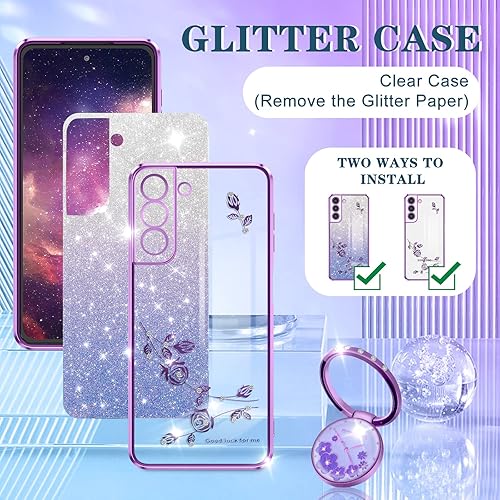 Miniatura 4 de Coralogo Funda 3 en 1 para Samsung Galaxy S21 FE 5G con purpurina brillante para mujeres y niñas, cubierta de teléfono brillante con bonito diseño
