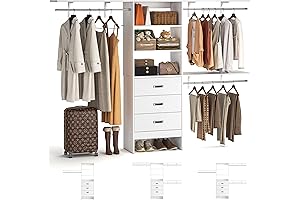 Spacious Walk-in Closet System with Adjustable Garment Rack and Drawers for Effortless Closet Organization