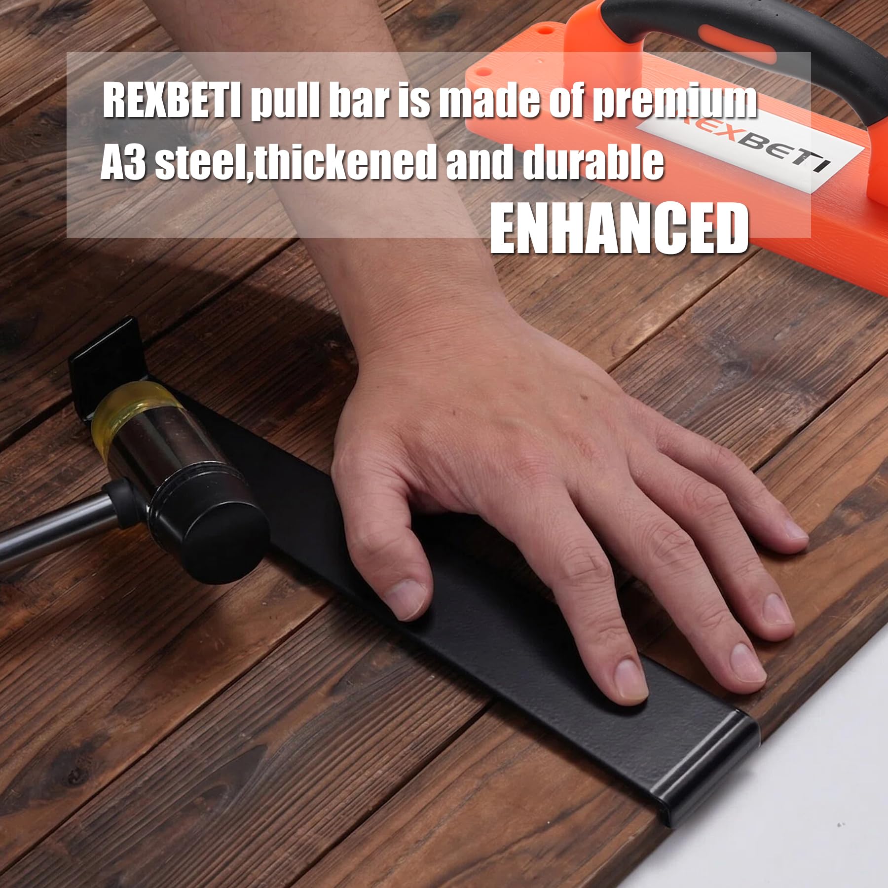 REXBETI Kit de instalación de suelos de madera laminada de 43 piezas con 40 espaciadores, bloque de roscado mejorado, barra de tracción resistente y mazo de alta resistencia de 1 3/8 pulgadas de