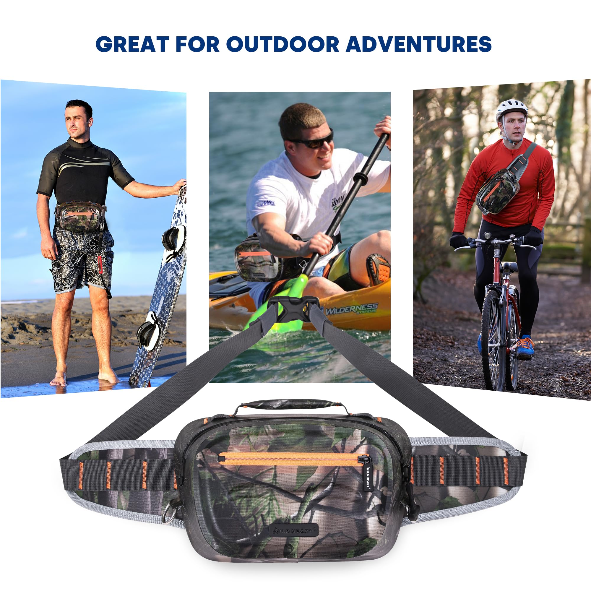 WILD HEART Luya - Marsupio ermetico impermeabile 3D, 3,6 l, in TPU, per kayak, rafting, canottaggio, nuoto, campeggio, escursionismo, spiaggia, pesca (verde militare)