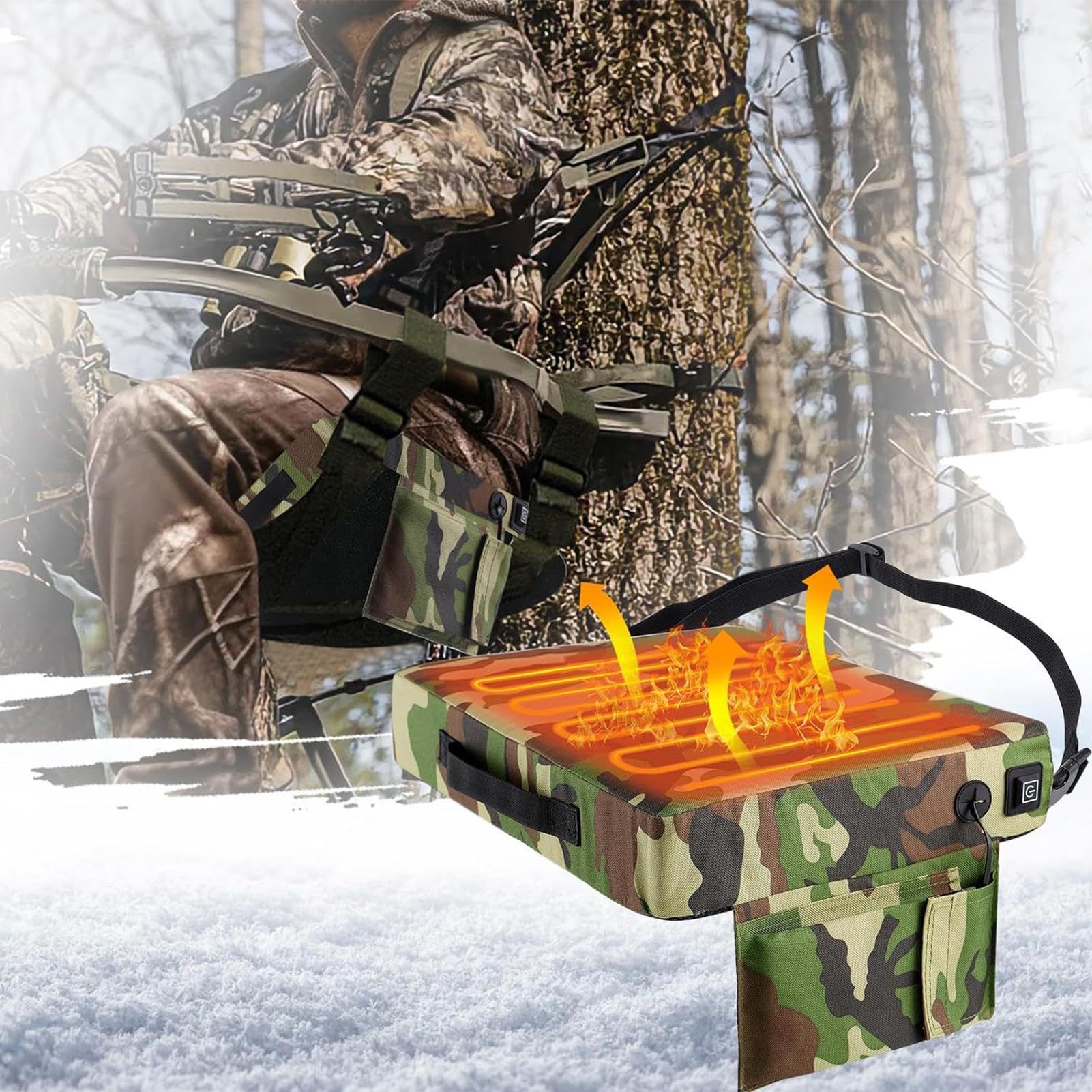 LAFANDE Heated Seat Cushion, Hunting Seat Tree Stand, Heated Stadium Seats, Portable Heated Seat with 3 Heat Setting for Hunting, Camping, Fishing, for Fishing Concert