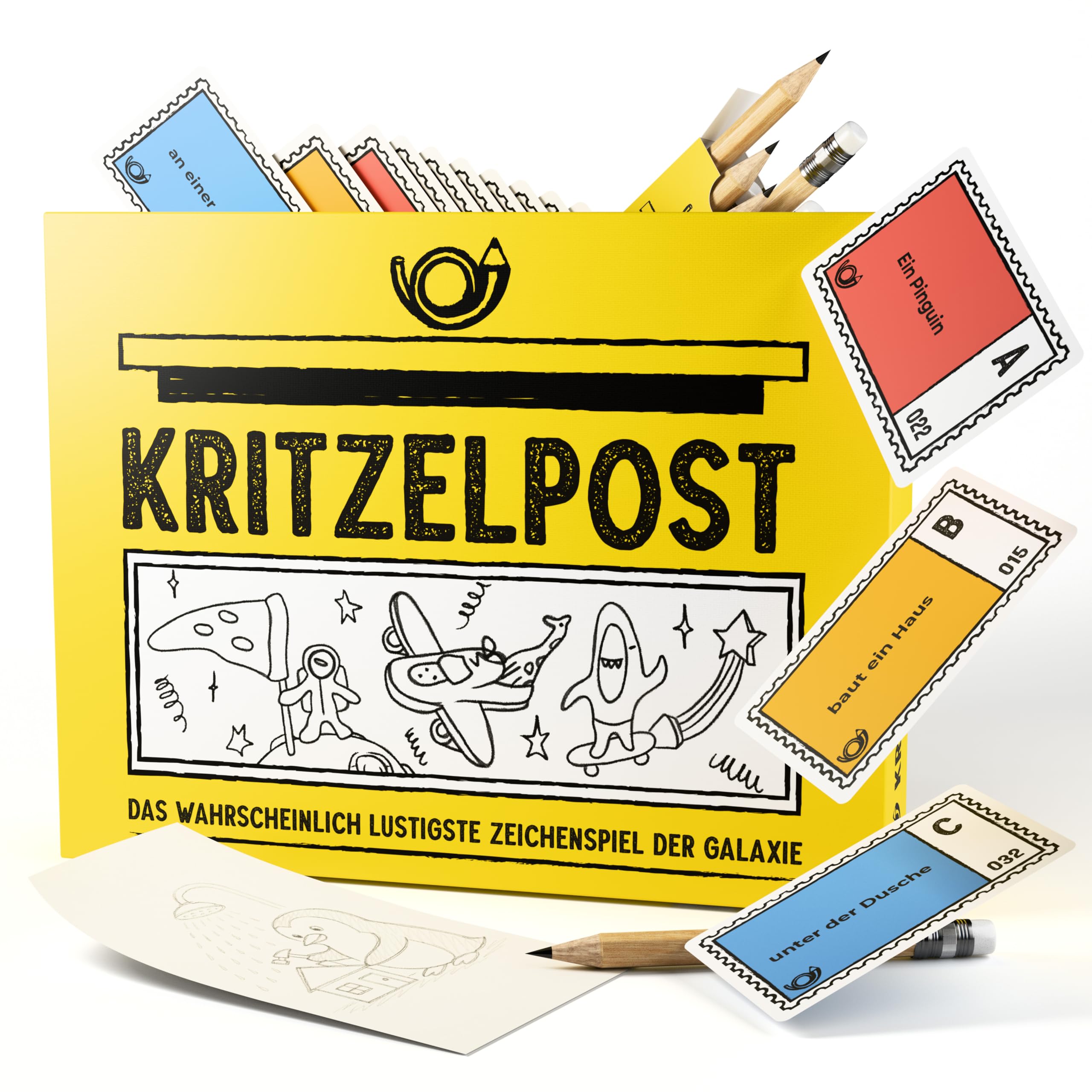 Toleva Kritzelpost - Das lustige Zeichenspiel für 4-16 Personen I Partyspiele für Erwachsene wie stille Post - Extrem witziges Gemeinschaftsspiel & Familienspiel ab 8 Jahren | Kleines Mitbringsel