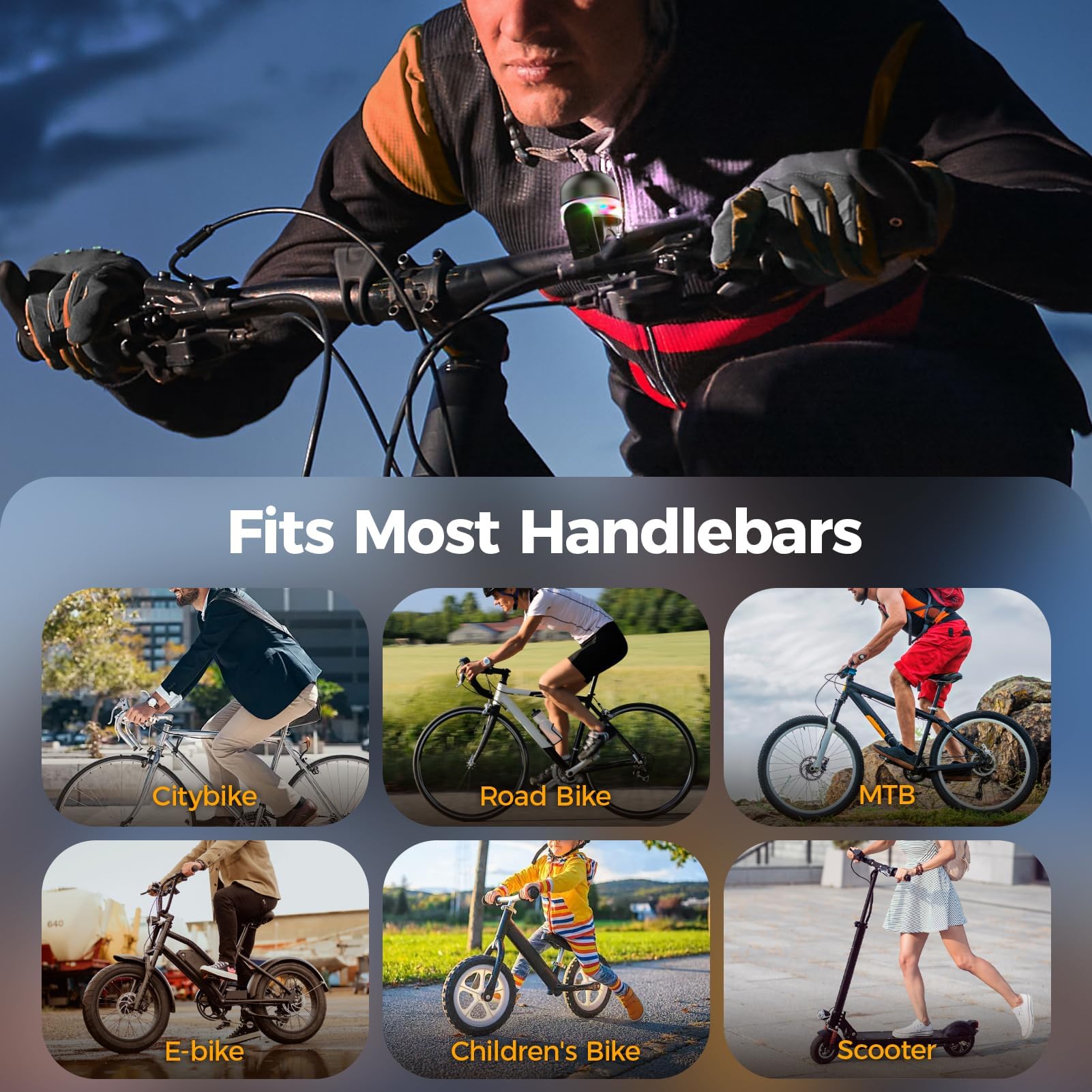 GlasFlength LED Timbre Bicicleta, 100 db Sonido Alto y Claro Timbre Bici Aleación de Aluminio Timbre Bicicleta para Niños Y Adultos Bicicletas Bicicletas Eléctricas Bicicletas de Montaña (Negro)