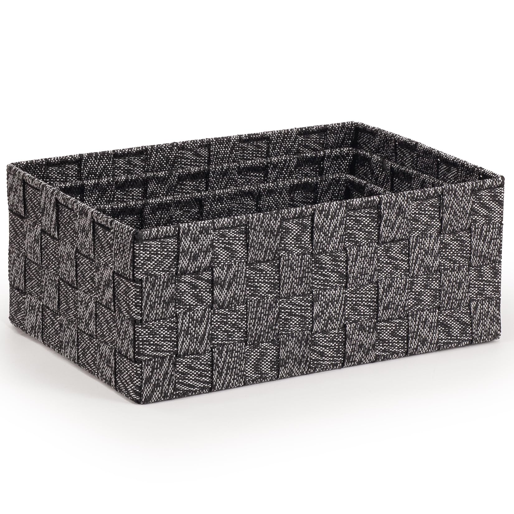 Ehc Set Of 3 Shelf Basket - Black Set Of 3 Woven Nestable Storage Box, Lightweight Woven Basket For Shelves, Home Organiser Gift Hamper Baskets - Black