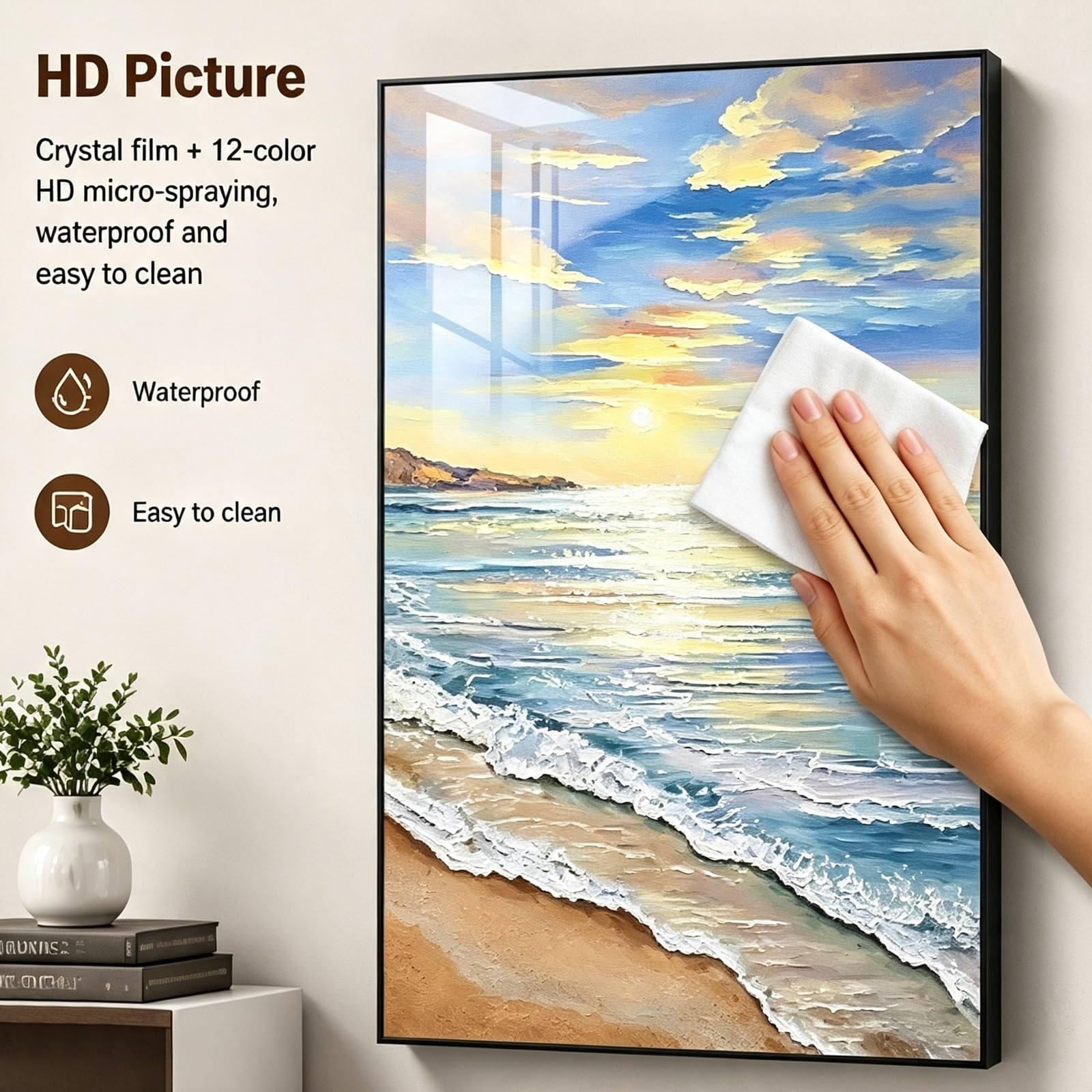 Copri Quadro Elettrico Decorativo, Cornice in Alluminio, Copri Contatore | Design Scorrevole Sul Lato Sinistro, Grafica a Tema Sole e Spiaggia, per Scatole Interruttori e Scatole Portafusibili(60x120)
