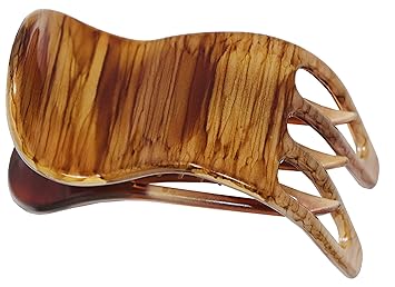 Parcelona French Simply Bear Paw Brown Streaks Medium 3?�? Celluloid Acetate Side Slide In Jaw Yoga Fine Hair Claw Clip for Women and Girls (Brown Streaks)