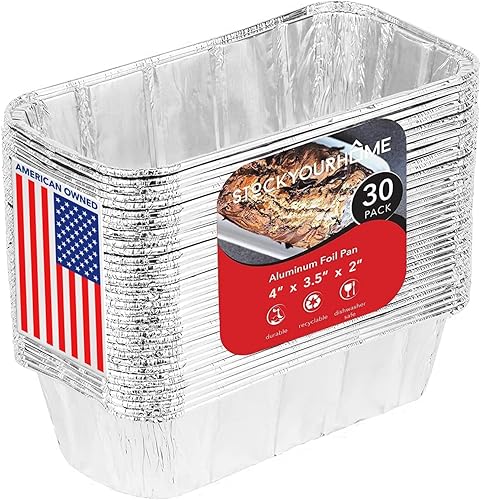 Stock Your Home Mini moldes para pan de papel de aluminio de 1 libra (paquete de 30 unidades) desechables para pan, forros para hornear de 1 libra,