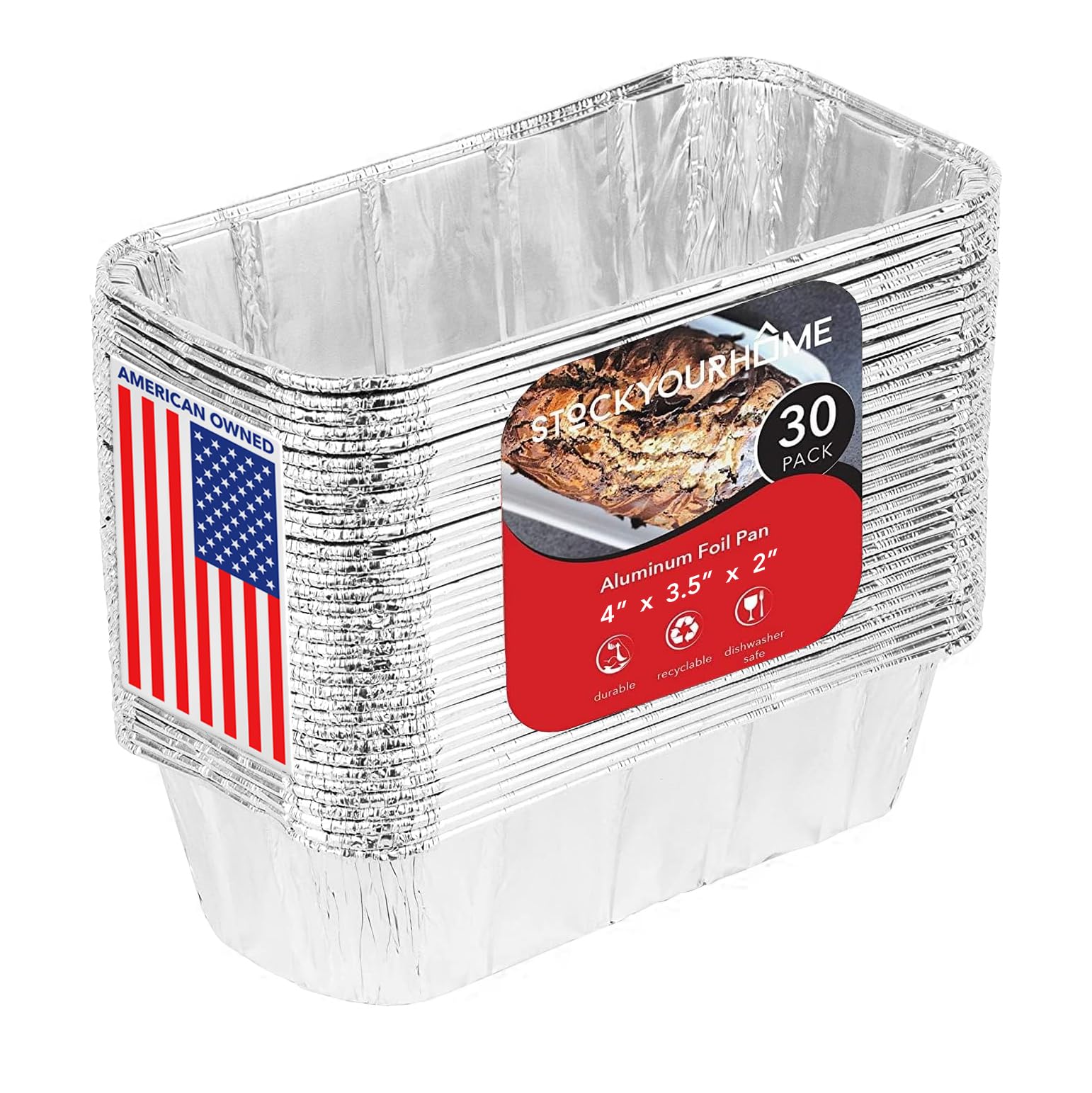 Stock Your Home 1 Lb Aluminum Foil Mini Loaf Pans (30 Pack) Disposable Small Loaf Pan – 1 Pound Baking Tin Liners, Perfect to Bake Cakes, Bread Loaves, and Meat - 6 x 3.5 x 2