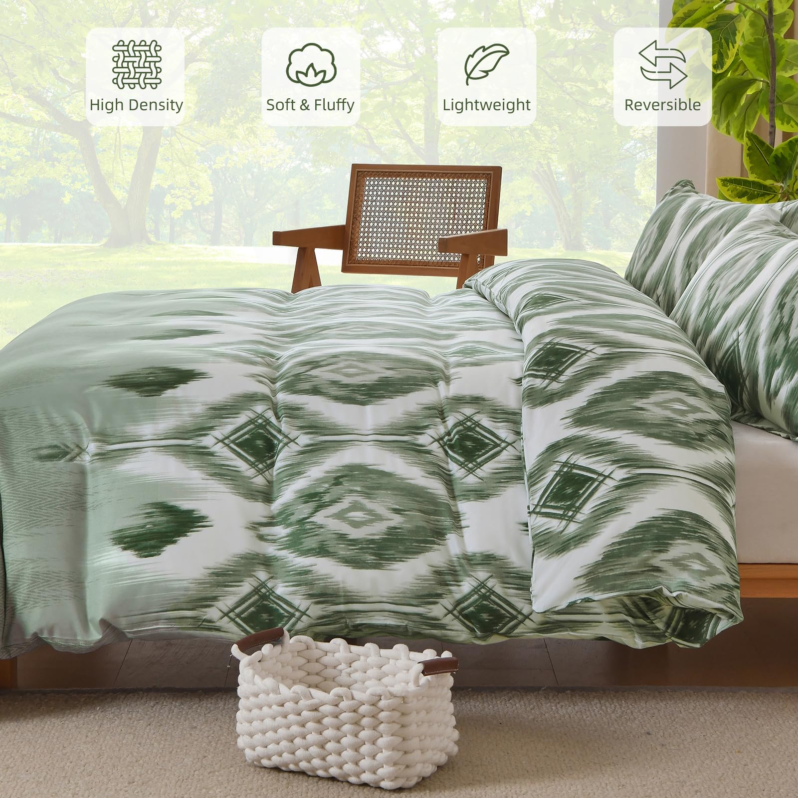 Boho Geometry Duvet Cover Set Double Bohemian Bedding Set for Boys Girls Adults Soft Gird Plaid Cube Duvet Cover with Zipper Closure (Green - Image 3