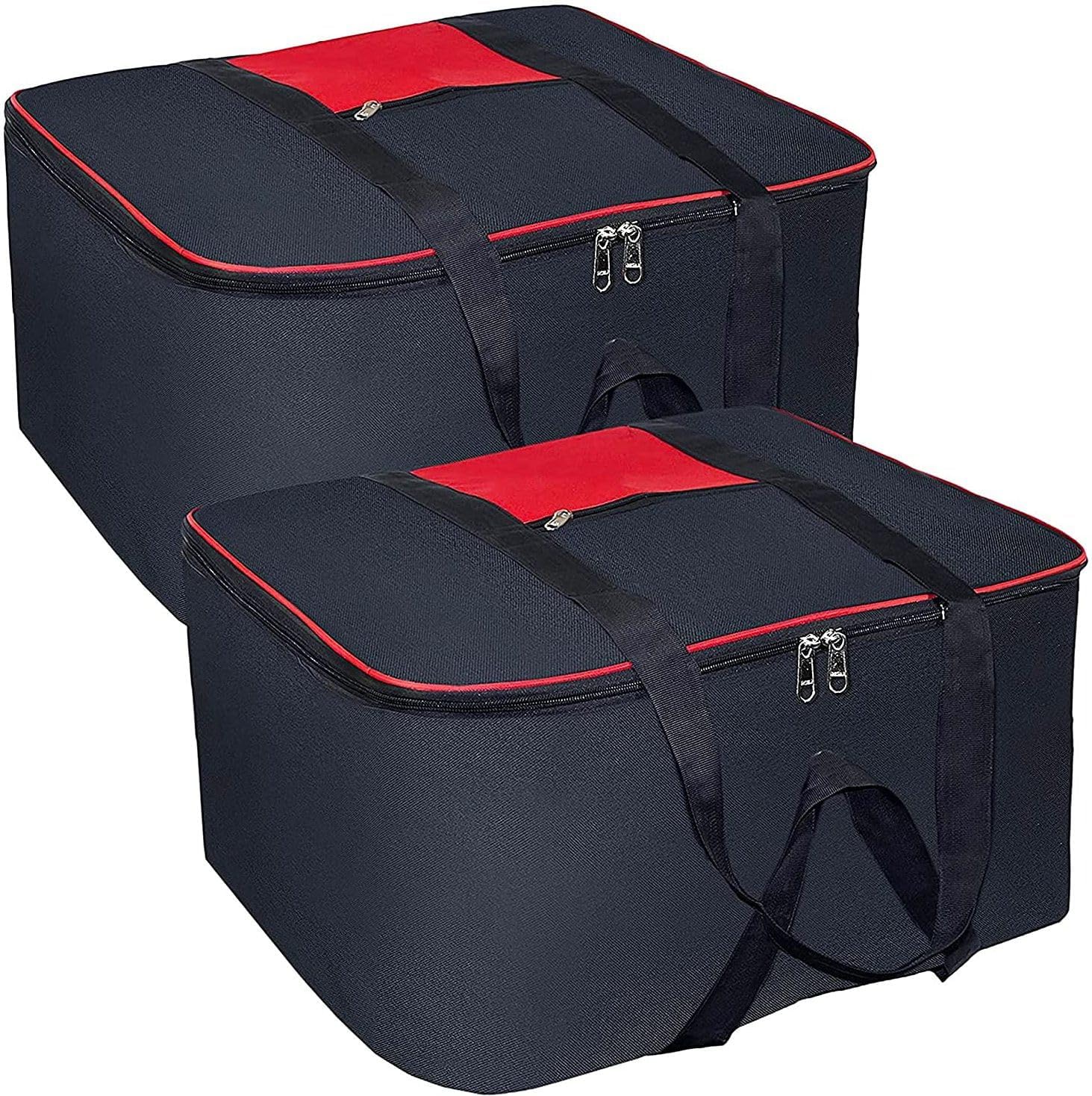 Just Mart 3 Pack Moisture Proof Nylon Medium Size Underbed Storage Bag For Clothes (54 x 46 x 28 cm) - Black, Rectangular (Pack of 3)