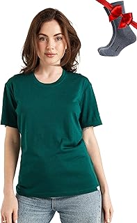 Merino Wool T Shirt Women - 100% Merino Wool Base Layer Women Short Sleeve Tee + Merino Wool Hiking Socks