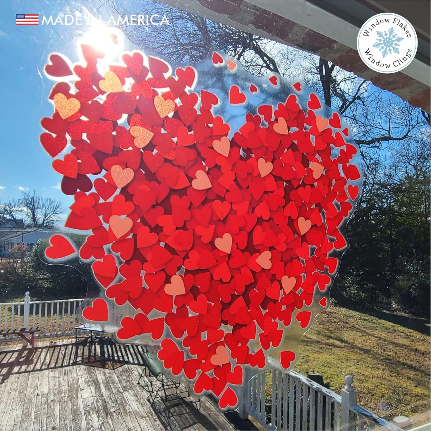 XL (47 Inch) Valentines Day Heart of Hearts Decal Decoration. Red Hues, Reusable, Double Sided, Window Cling for Glass. Made in America by Window Flakes.
