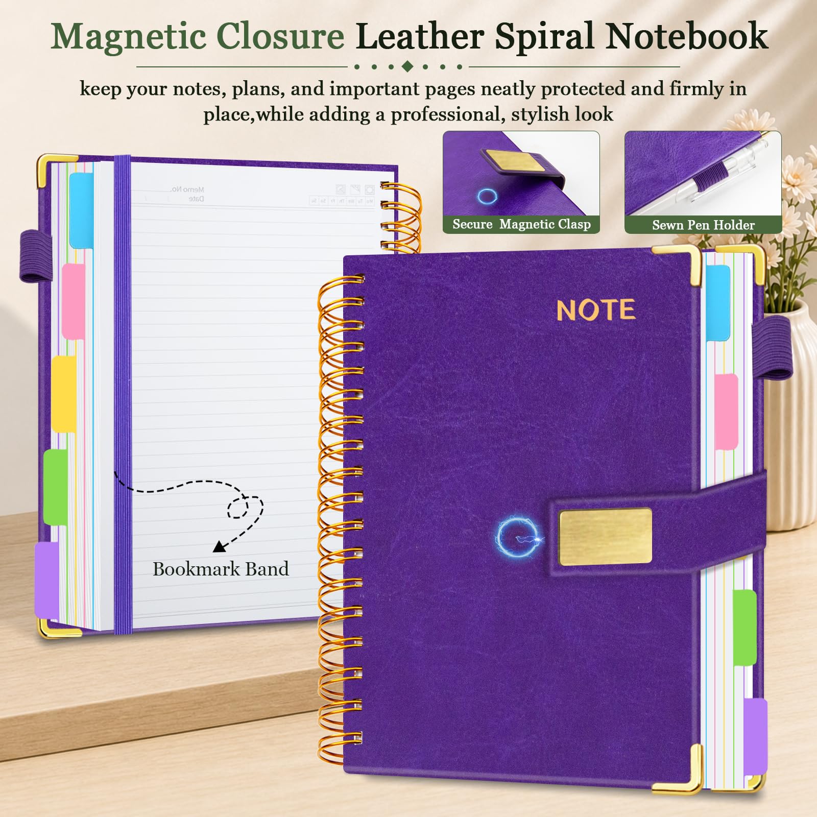 Cuaderno en espiral de 5 asignaturas con separadores de bolsillo, 20,3 x
