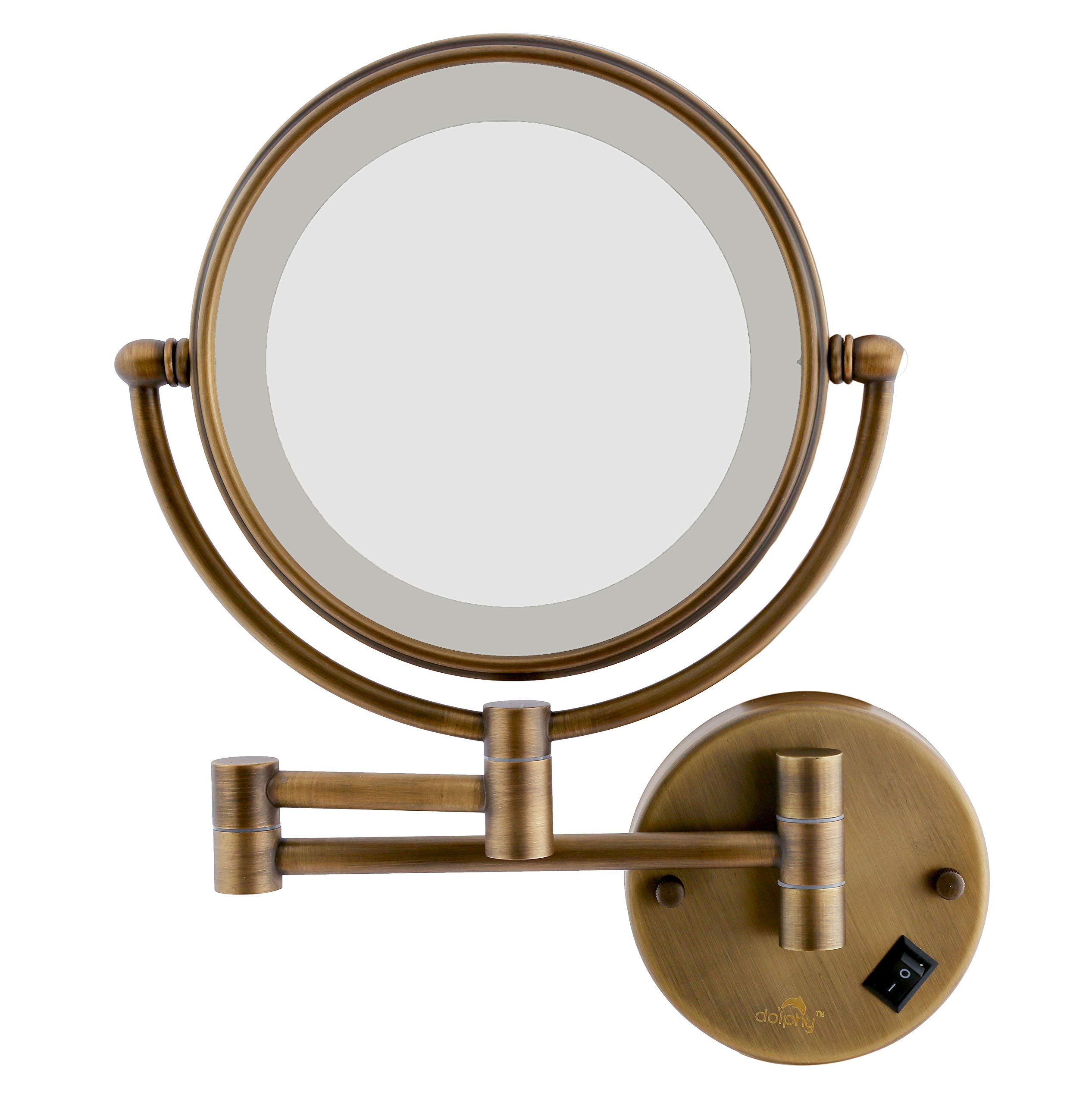 DOLPHY 5X LED Magnifying Wall Mounted Shaving & Makeup Mirror-(8 inch) Bronze