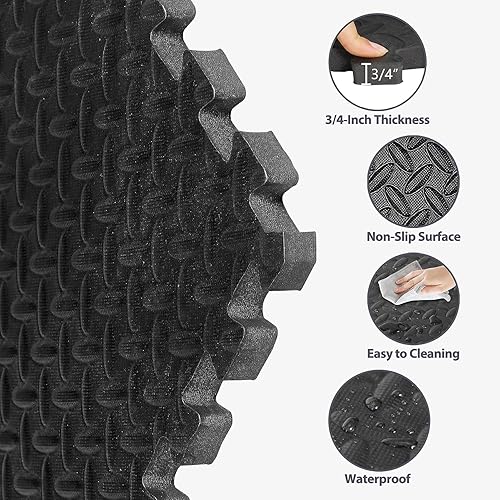 Miniatura 3 de Tapete de ejercicio de rompecabezas de 24 azulejos de 3/4 pulgadas, extra grueso, entrelazado, espuma EVA, tapete protector para el suelo, equipo de