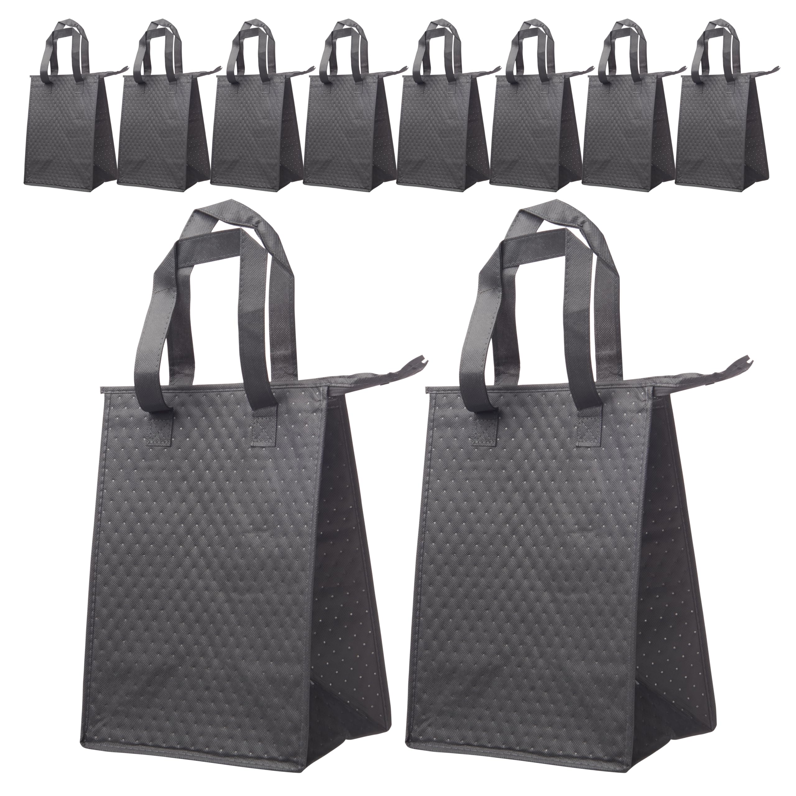 Zipper Insulated Lunch Tote Bags Set of 10, Bulk Pack - Perfect for Work, Travel, Outdoor Events - Grey Blank - Grey 10 bags