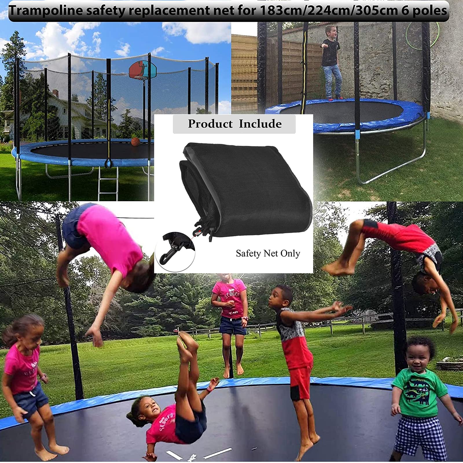 Red de repuesto para cama elástica con cremallera para trampolines de Ø 244 305 366 397 427 cm, accesorios de recreación, cierre de malla densa y segura