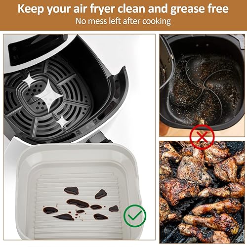 Miniatura 5 de Forros para freidora de aire de silicona y papel, 200 piezas desechables de papel pergamino cuadrado de 8 pulgadas, insertos para freidora de aire y