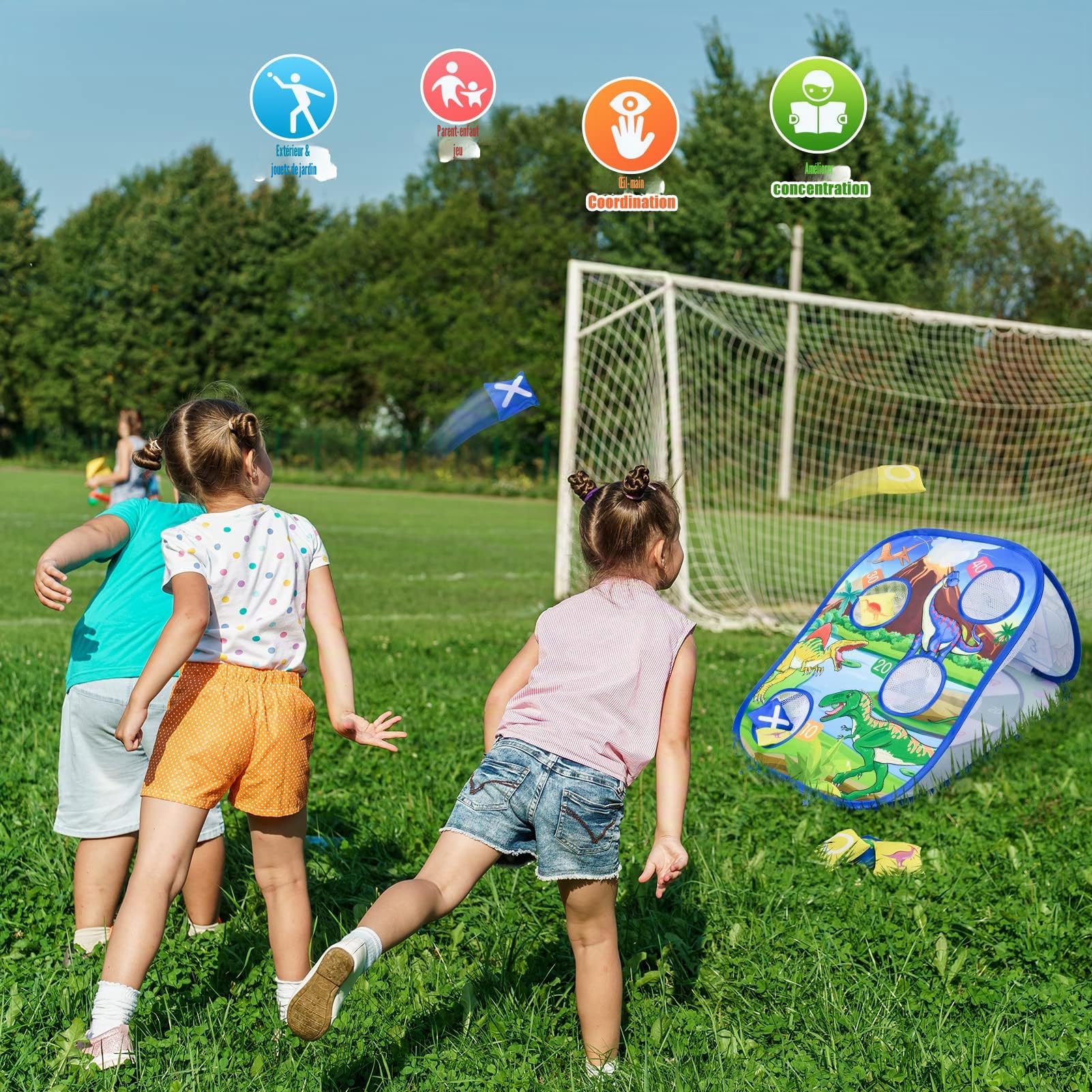 5 en 1 Jeu de Fléchettes, Bean Bag Toss Game, Morpion, Jeu de Pitching et Jeu de Lancer d'anneaux, Jouet de Fête Intérieurs et Extérieurs Garçon Fille et Adulte