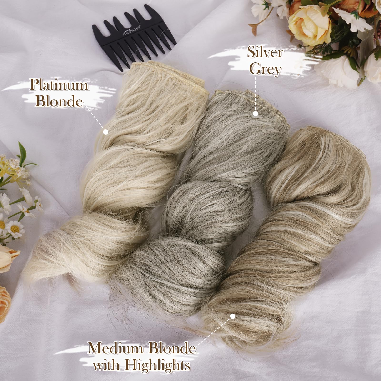BARSDAR Extensiones Clip Pelo Natural, 30cm Gris Extensiones de Cabello para Mujer 6 Piezas Rizado Natural Extensión de Pelo Sintética Clip en Postizos Fiesta Diaria - Gris Plata