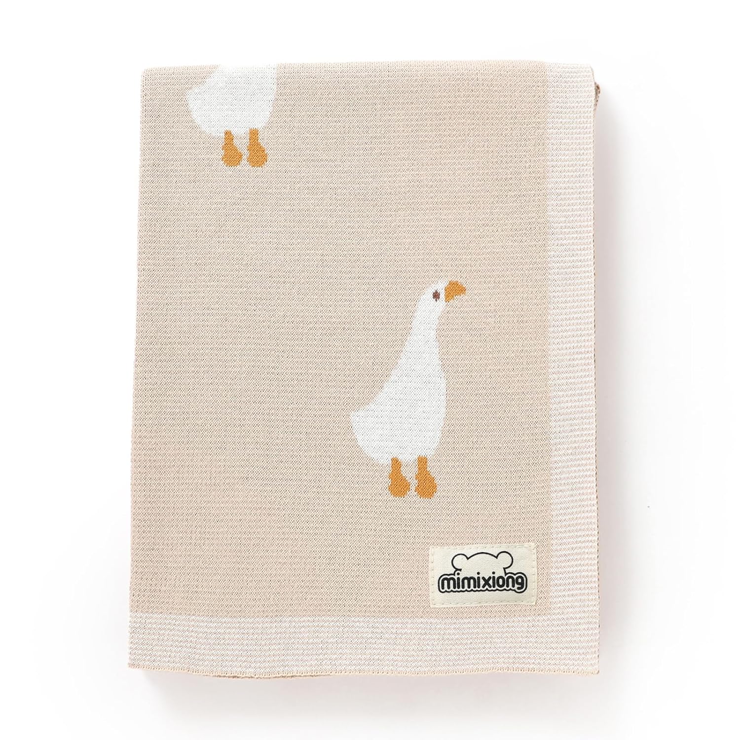 mimixiong Baby Blanket Knit Receiving Boys Girls Blanket Soft Cotton Neutral Blanke for Swaddle Crib Stroller with Cute Goose Beige 30×40 Inch
