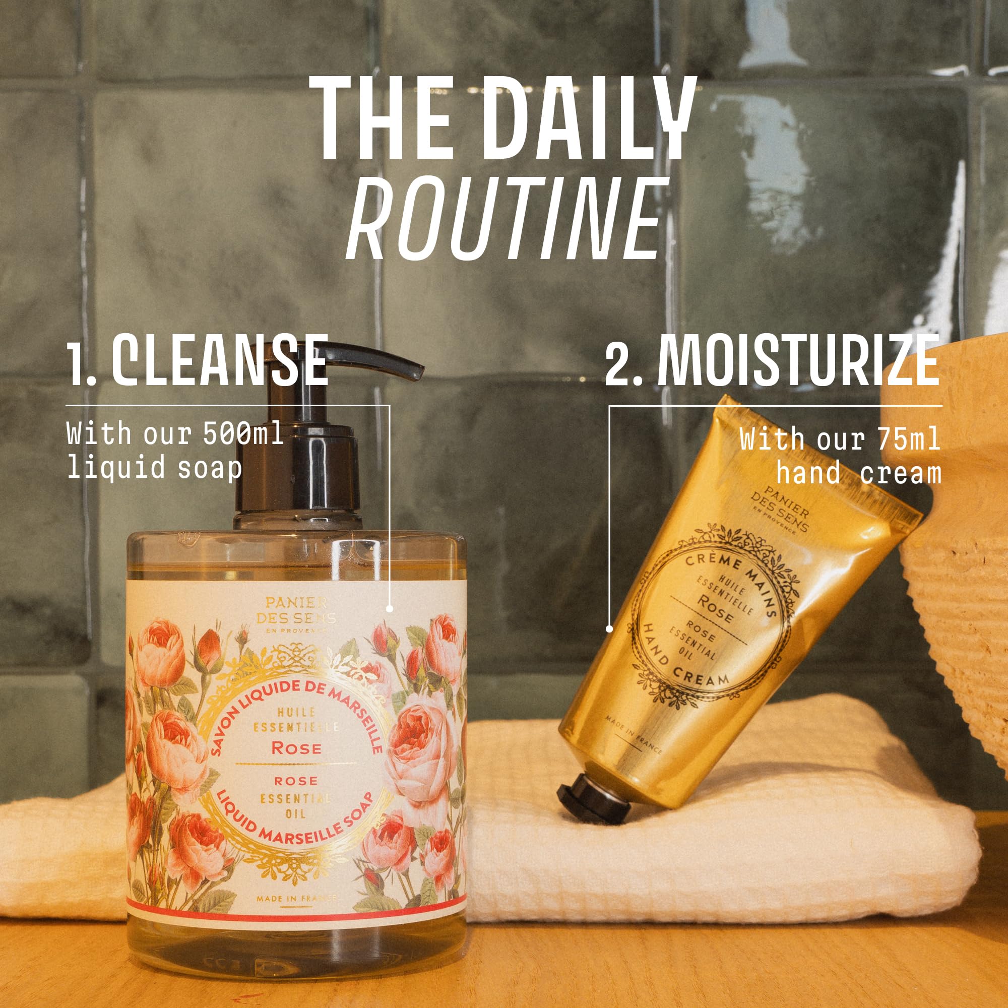 Rose Hand Wash 500ml - Nawilżające mydło do rąk w płynie 97% naturalne - francuskie mydło do rąk - oliwa i olej kokosowy - luksusowe kwiatowe mydło łazienkowe i kuchenne - Panier des Sens
