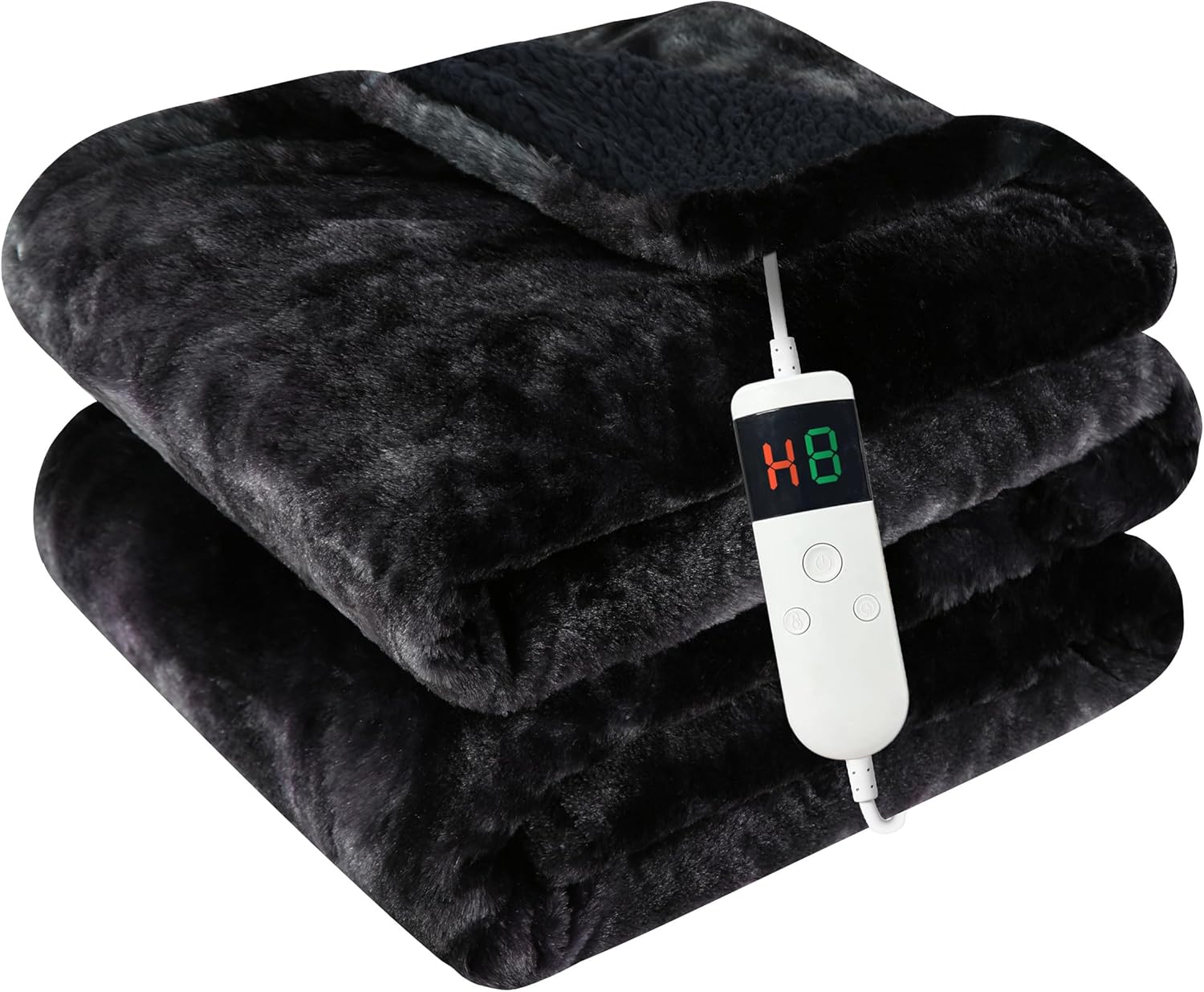 Electric Heated Blanket Twin 62''x84''Size Faux Fur Heating Blanket 10 Heating Settings, 1-8h Timer & Overheat Protection, Machine Washable, Soft Flannel and Sherpa Full Body Warmth Black Twin