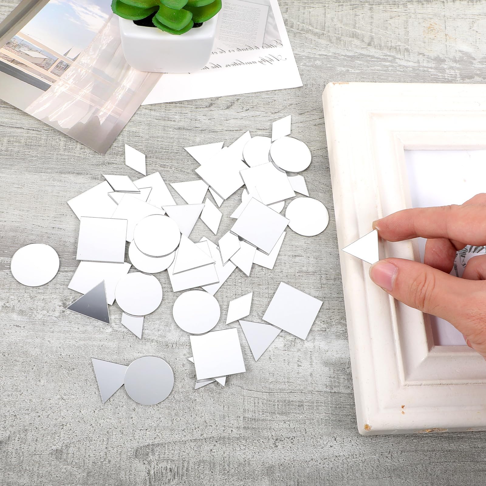 120 Pcs Small Mirrors for Crafts 1“ Mirror Mosaic Tiles Round Triangle Diamond Square Decorative Craft Mirrors, DIY Tiles Mirror Pieces for Crafts Art Wall Home Jewelry Frame