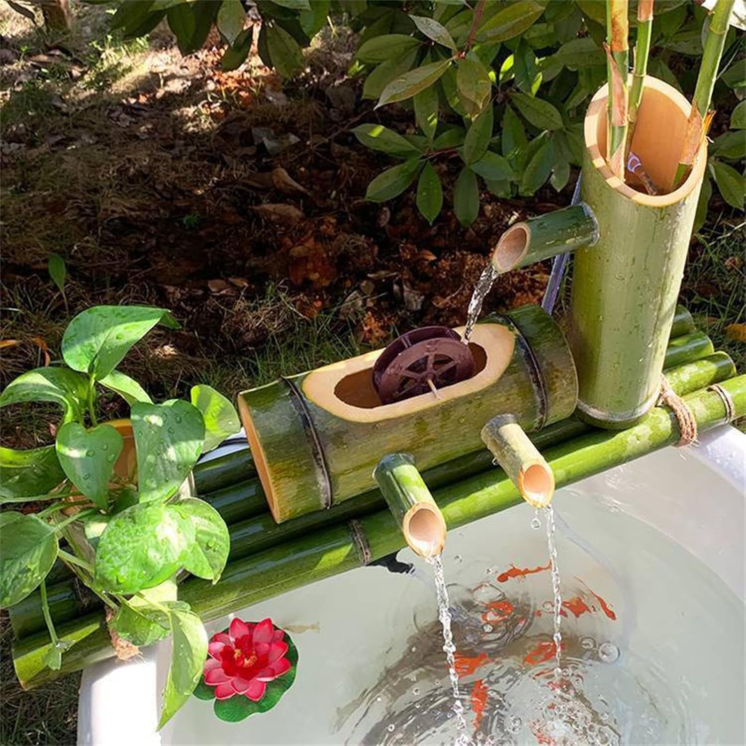 Fuente De Agua Solar De Bambú: Decoración De Jardín Zen Japonés con Bomba Y Panel Solar, Elemento Acuático Feng Shui para Exteriores, Patios Y Espacios Interiores. 50cm
